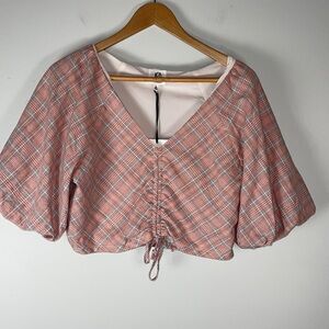 Dra Plaid Large Cropped Bubble Top